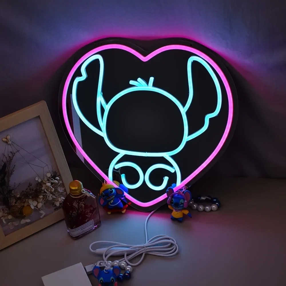 Bathroom Mirror Led - LED Anime Stitch Mirror Neon Sign