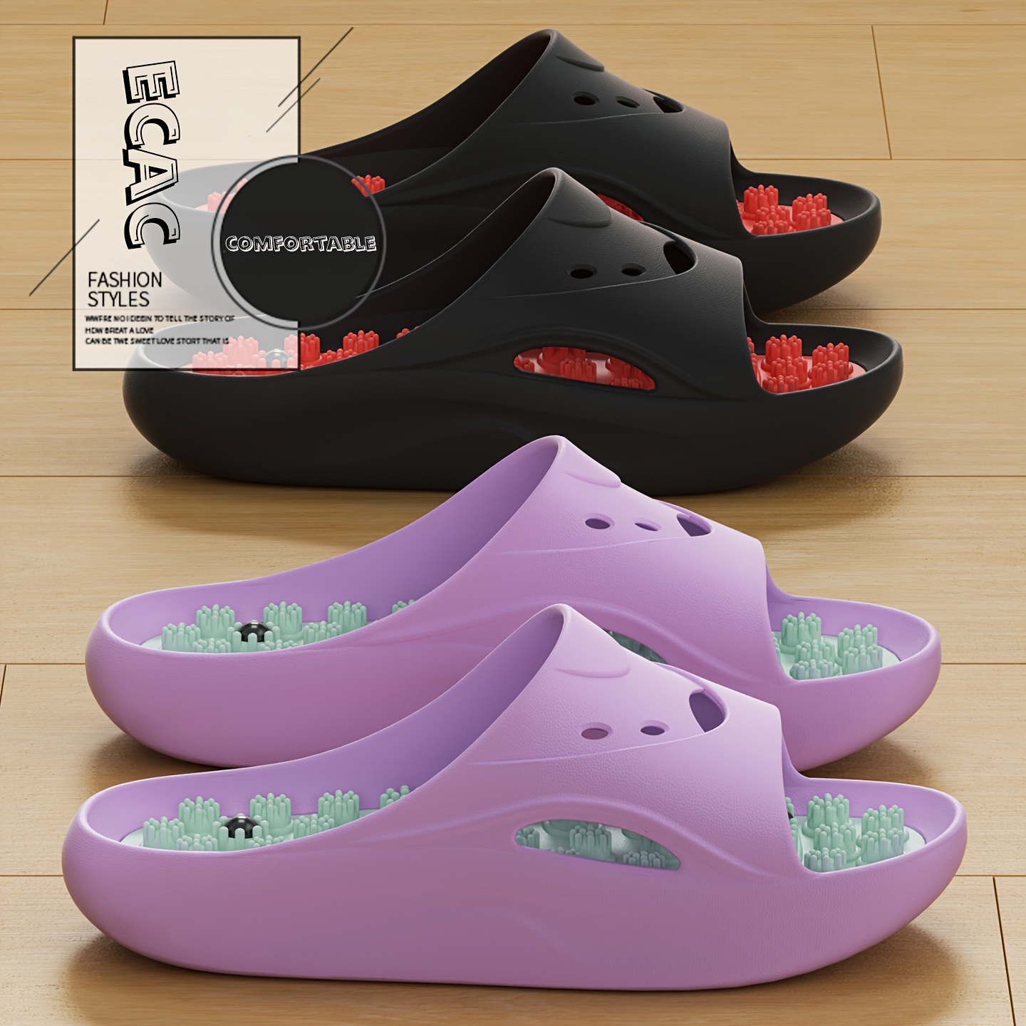 Home Bathroom Shower - Women Men EVA Massage Slippers Thick