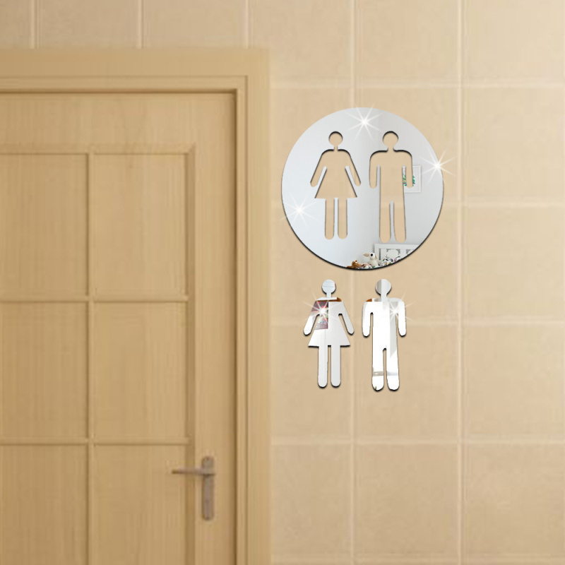 3D Acrylic Mirror Toilet Door  - Home Bathroom Door Signs review and price