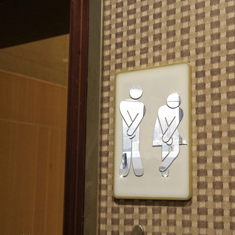 3D Acrylic Mirror Toilet Door  - Home Bathroom Door Signs review and price