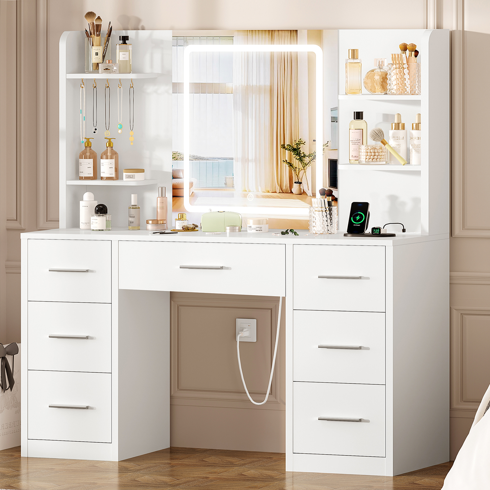 Large Vanity Desk with LED Lig - Home Outlet Bathroom Mirrors review and price
