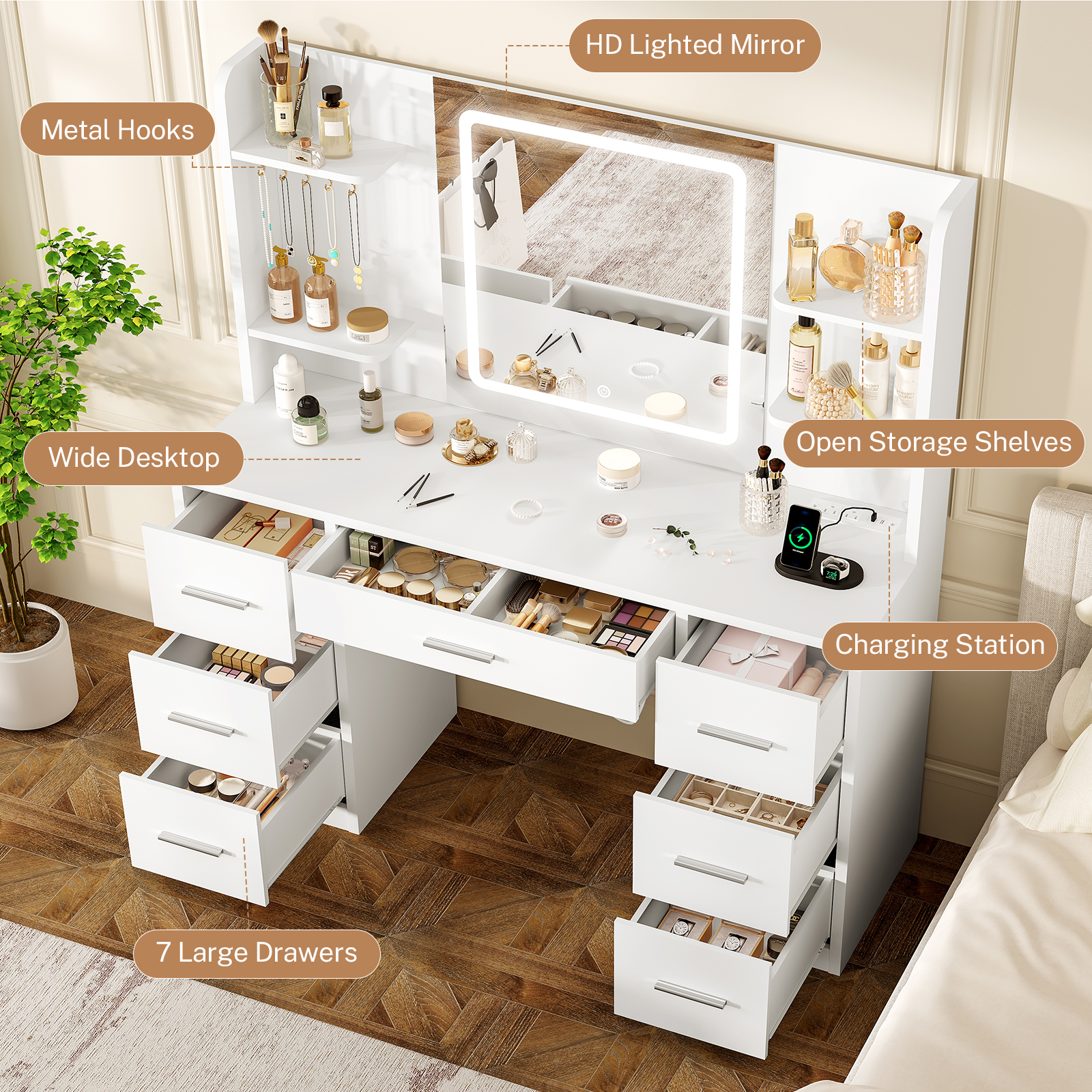 Large Vanity Desk with LED Lig - Home Outlet Bathroom Mirrors review and price