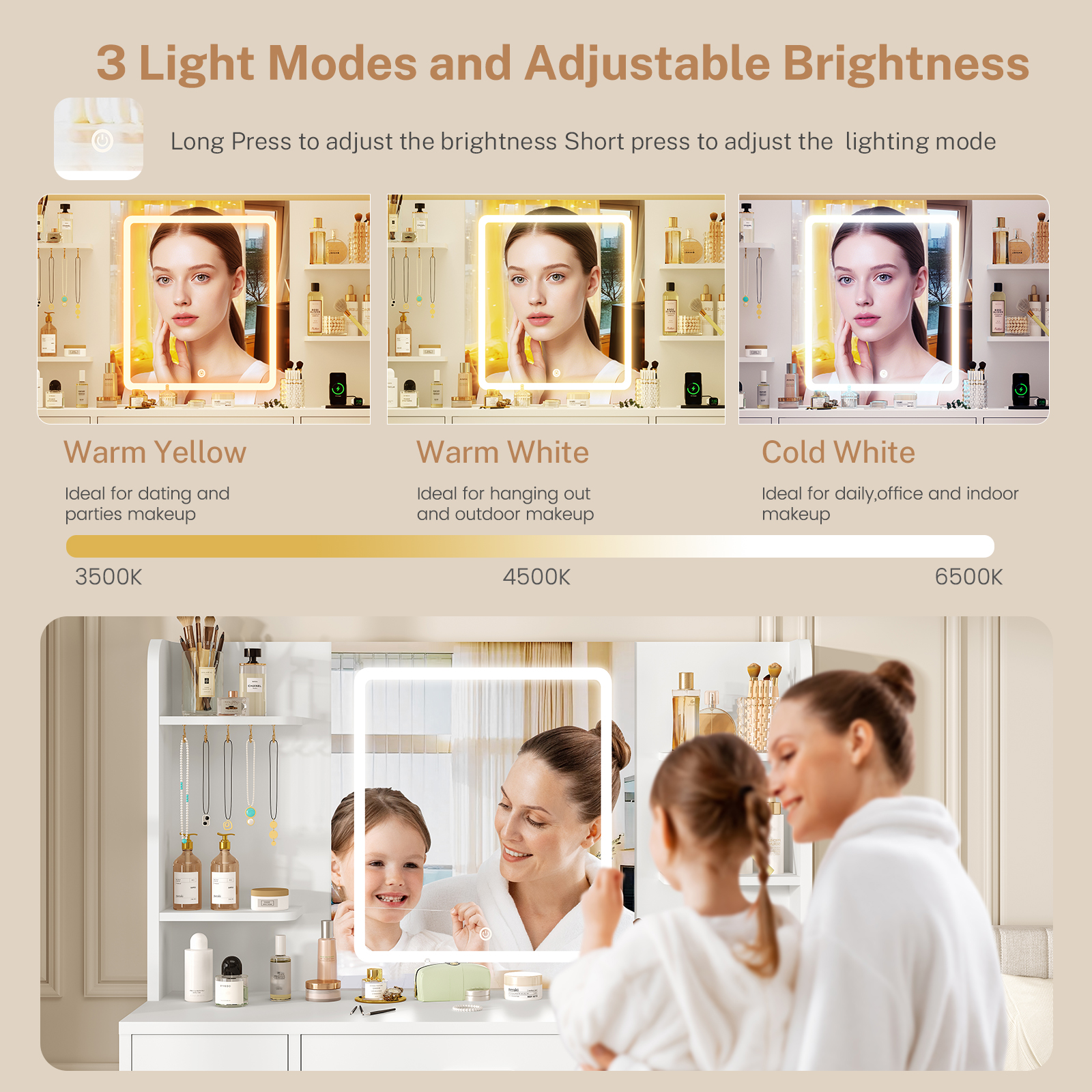 Large Vanity Desk with LED Lig - Home Outlet Bathroom Mirrors review and price
